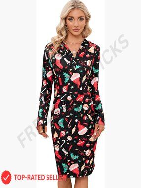 Long Sleeve Slim Hoodie Dress Pullover Button Up Casual Party Wear